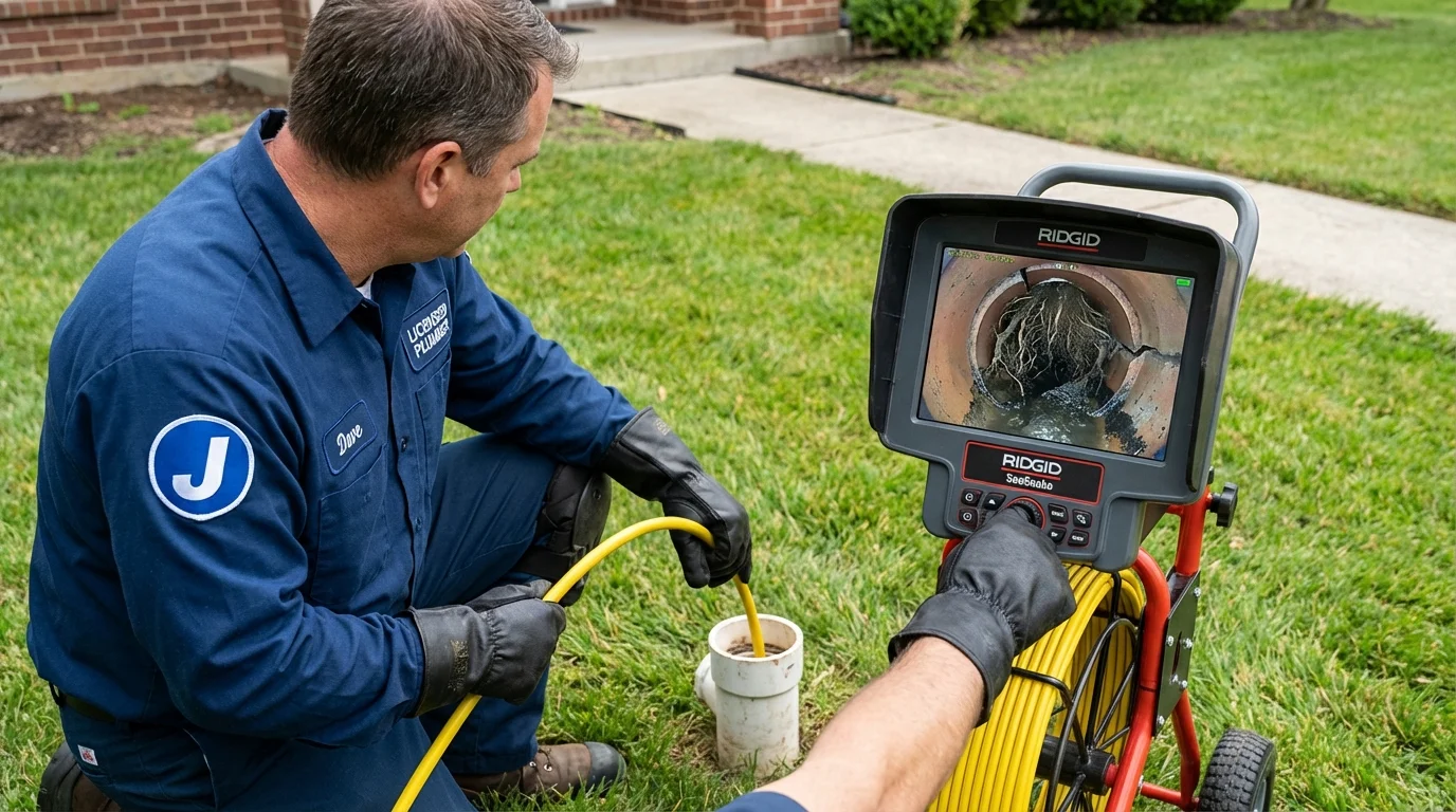 Sewer camera inspection being performed by Johns Plumbing LLC in Young Harris