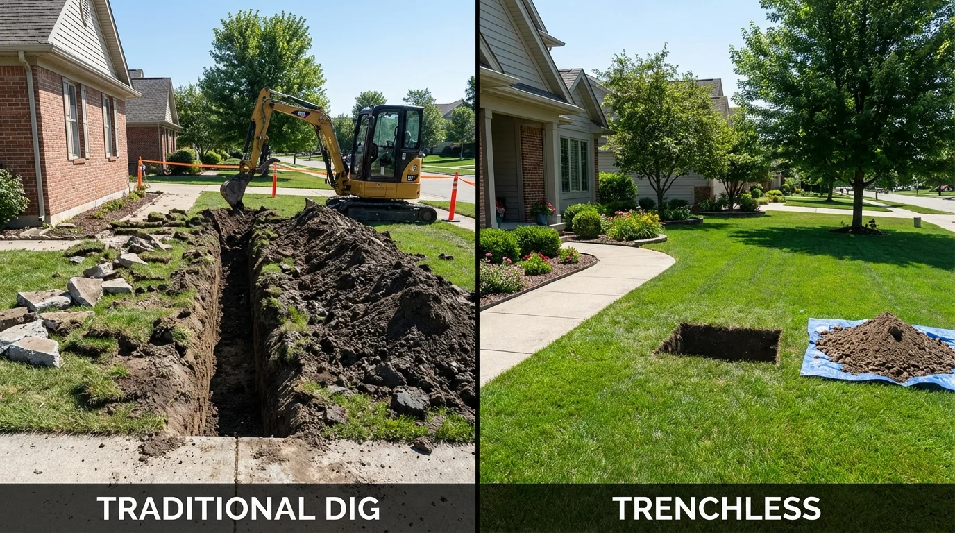 Trenchless sewer repair with minimal yard damage versus traditional excavation in Young Harris, GA